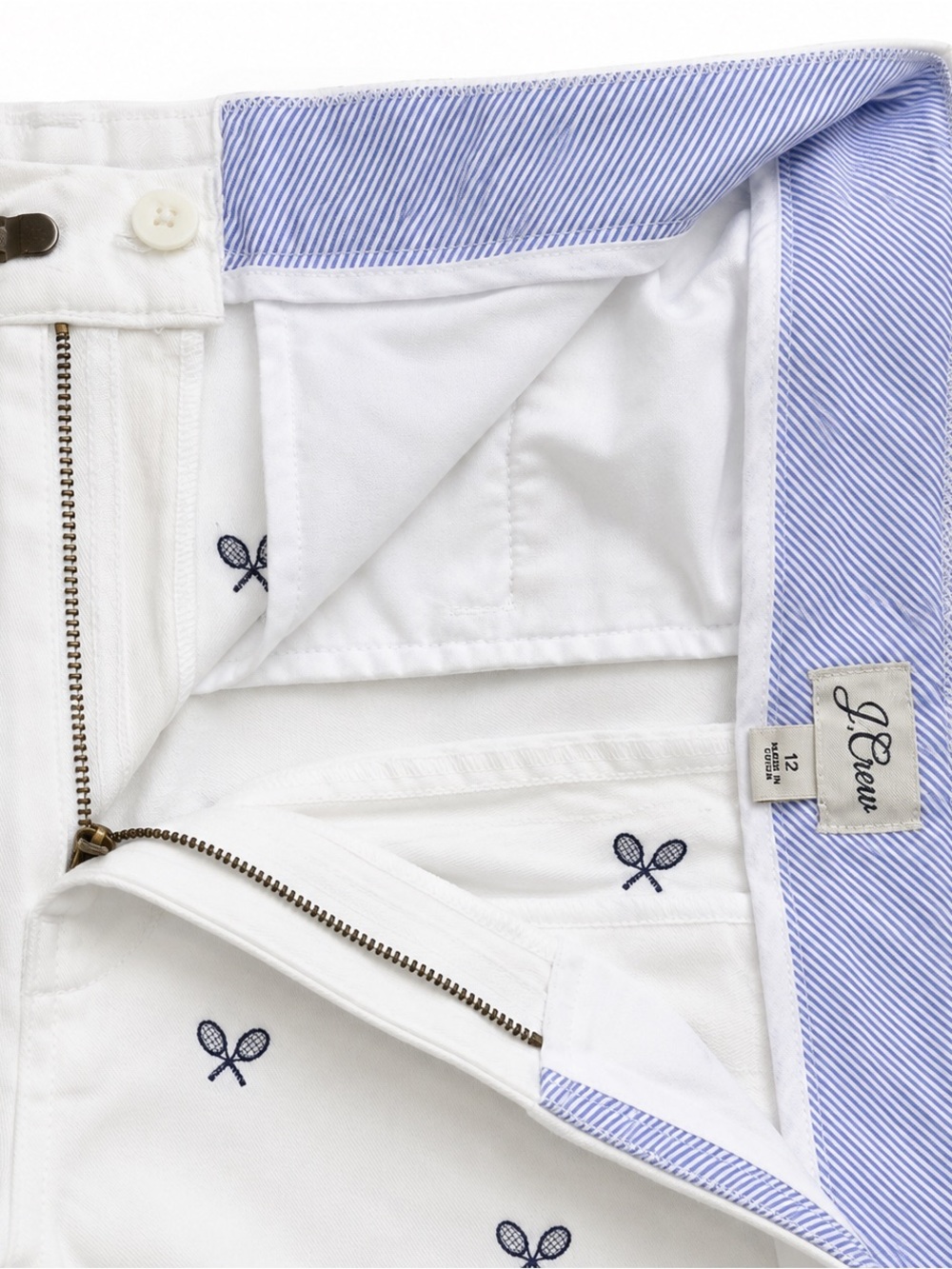 J. Crew White Shorts with Navy Tennis Racket Embroidery - Picture 4 of 7